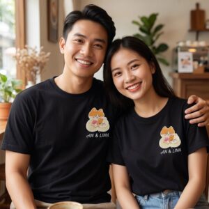 Áo Thêu Mèo Chibi Dễ Thương, Thêu Tên Bạn Và Người Yêu 1