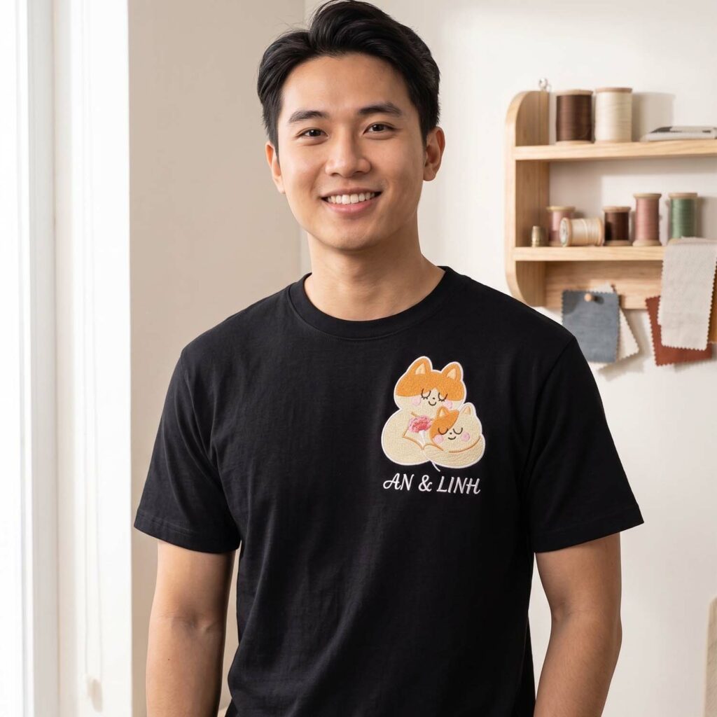 Áo Thêu Mèo Chibi Dễ Thương, Thêu Tên Bạn Và Người Yêu 2