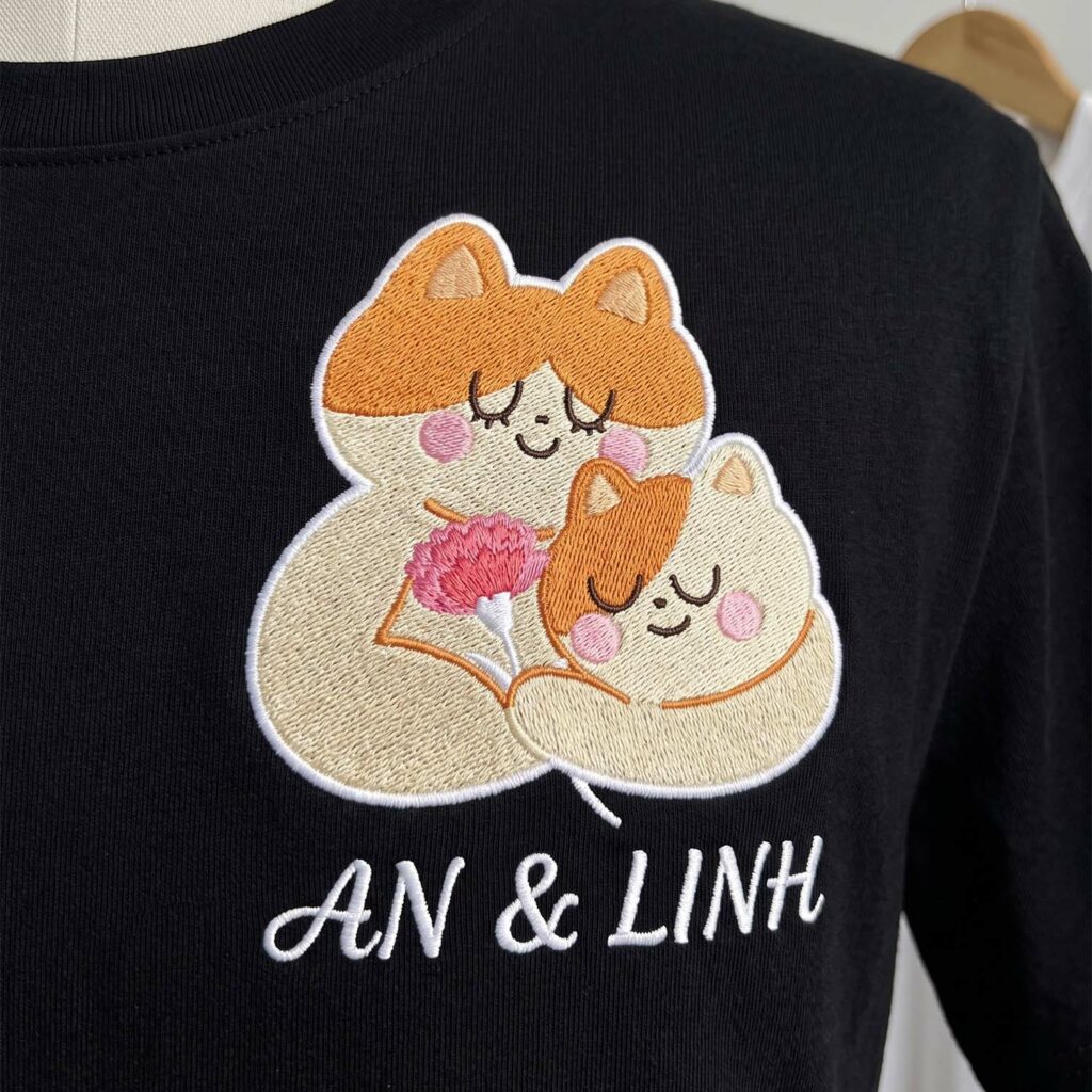 Áo Thêu Mèo Chibi Dễ Thương, Thêu Tên Bạn Và Người Yêu 4
