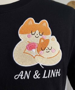 Áo Thêu Mèo Chibi Dễ Thương, Thêu Tên Bạn Và Người Yêu 4