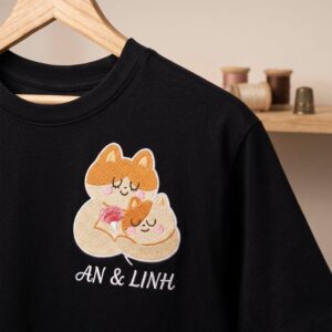Áo Thêu Mèo Chibi Dễ Thương, Thêu Tên Bạn Và Người Yêu - S - Đen