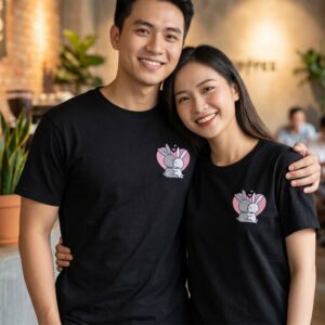 Áo Thêu Tên 2 Thỏ Ôm Nhau, Thêu Tên Bạn và Người Yêu 1