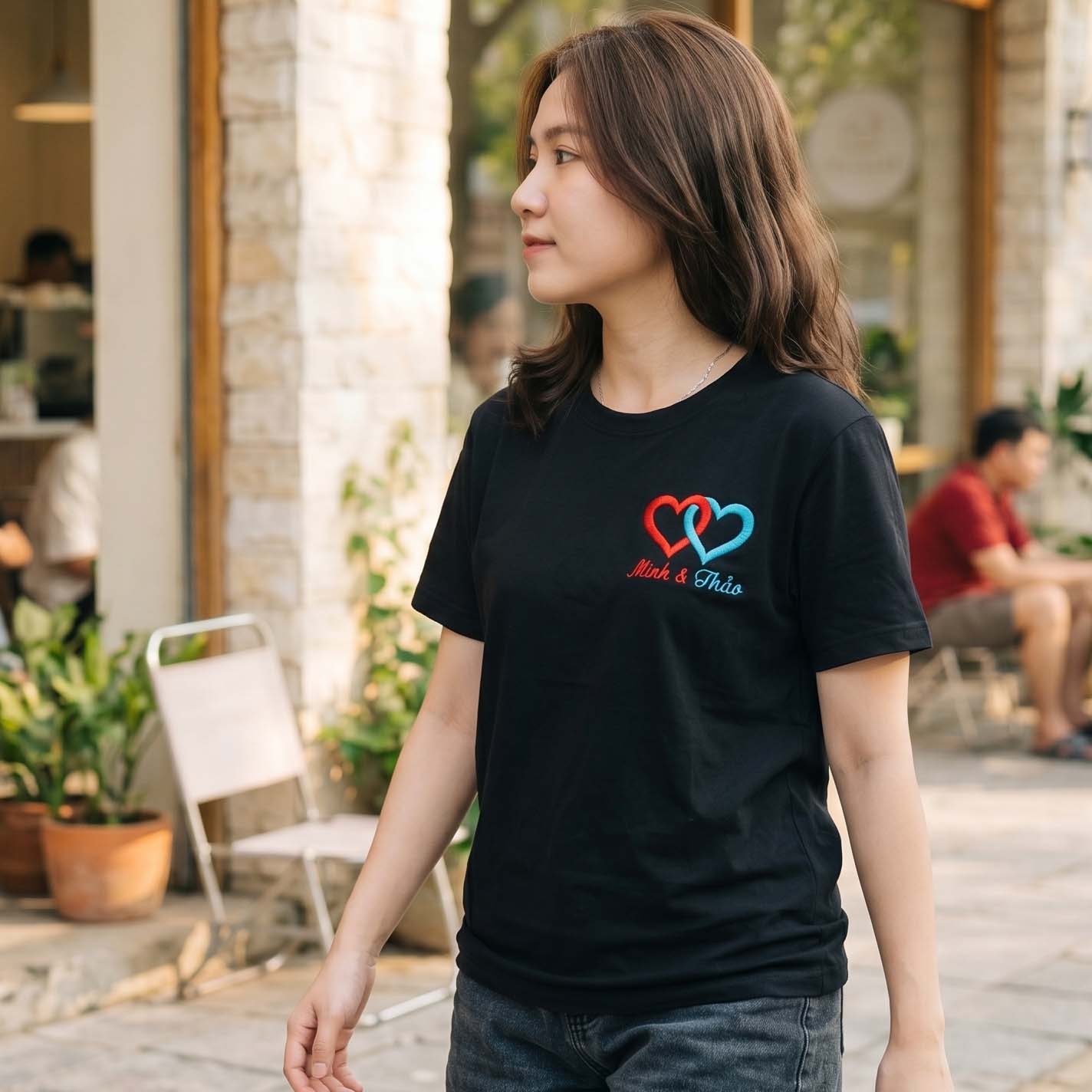 Áo Thêu Tên, Hình Trái Tim Lồng Ghép Cho Cặp Đôi 3