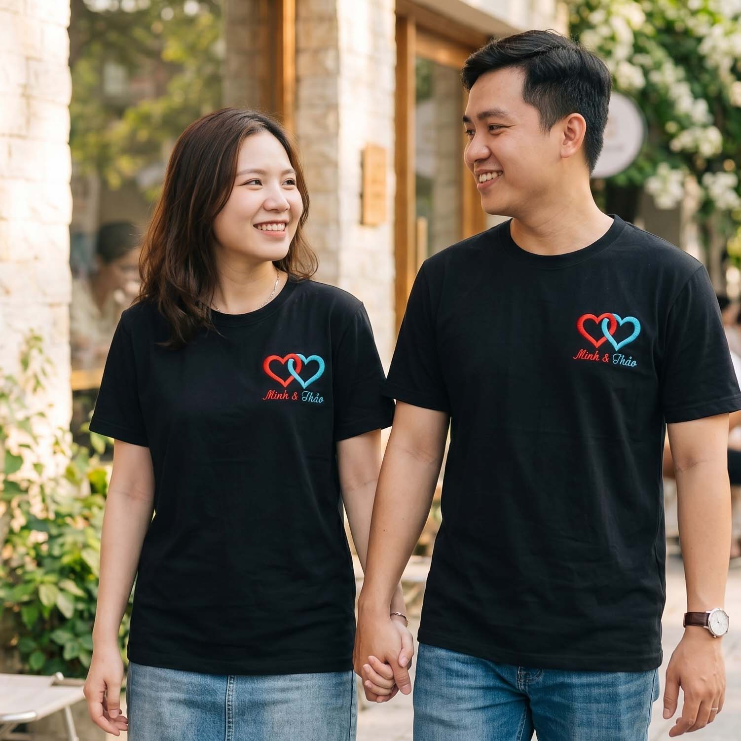 Áo Thêu Tên, Hình Trái Tim Lồng Ghép Cho Cặp Đôi 4