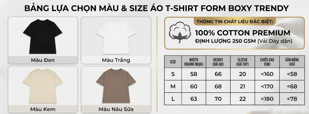 Màu sắc và bảng size áo form Boxy tại Emjoy