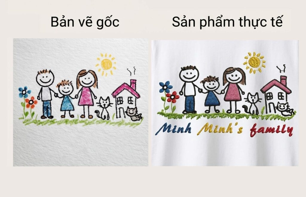 Áo Thêu Vui Nhộn, Thêu Hình Vẽ Của Con Lên Áo Gia Đình 4